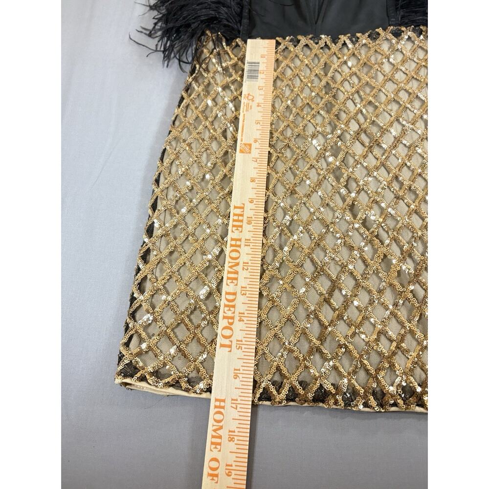 Banjul Feather Sequin Mini Dress Women’s Small Gold Black Cocktail Party Glam - Picture 3 of 6